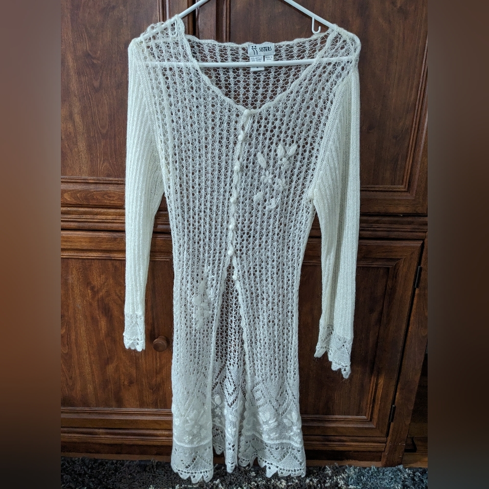 Long cardigan, lightweight sweater, Ivory white, size M